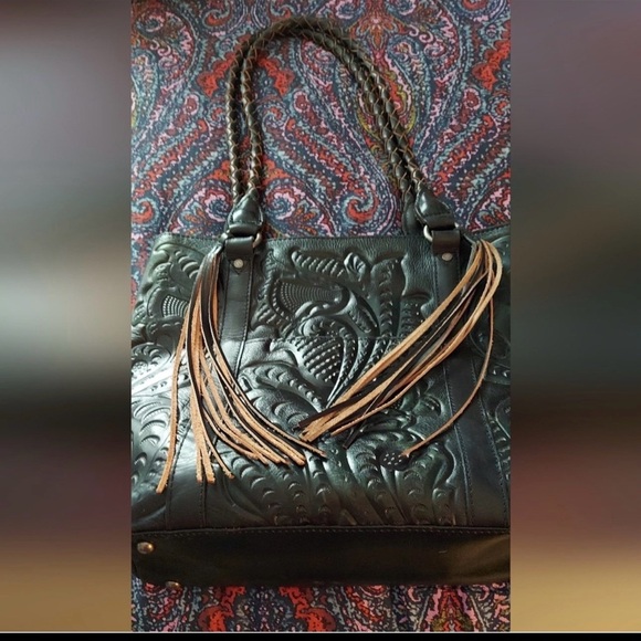 Patricia Nash Dark Green Embossed Leather Tote - Picture 2 of 5